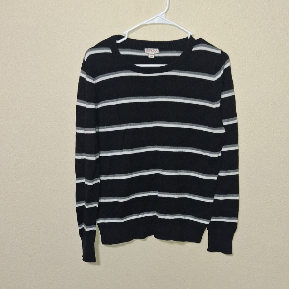 Merona Black and White Striped Crew Neck Sweater